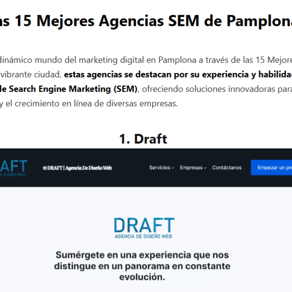 DRAFT Design Web, Nombrada como una de las 15 Mejores Agencias SEM de Pamplona